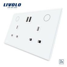 Пульт дистанционного управления Livolo для умного дома 13А, двойное гнездо USB для Великобритании VL-W2C2UKRU-11